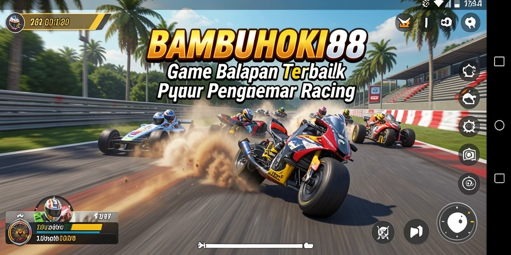 Gameplay mendebarkan dengan mobil balap di lintasan.