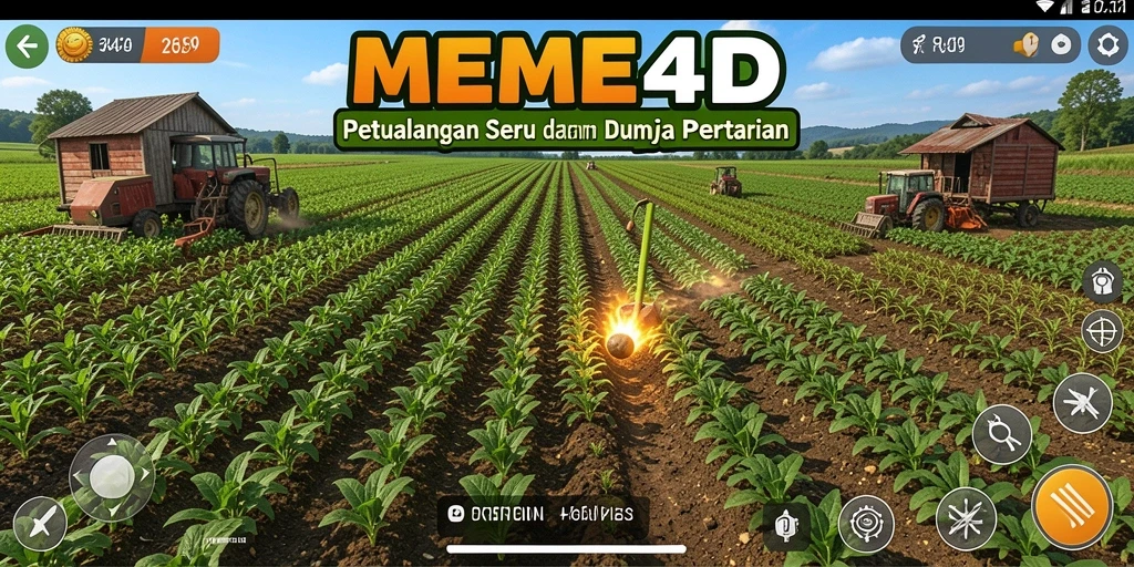 Tangkapan layar gameplay <strong>MEME4D</strong> menampilkan aktivitas seru di ladang pertanian.